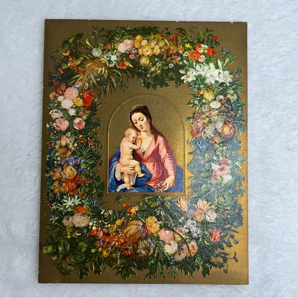 Vintage Flower Garland Around the Virgin Mary &  Child Christmas Friendship Card